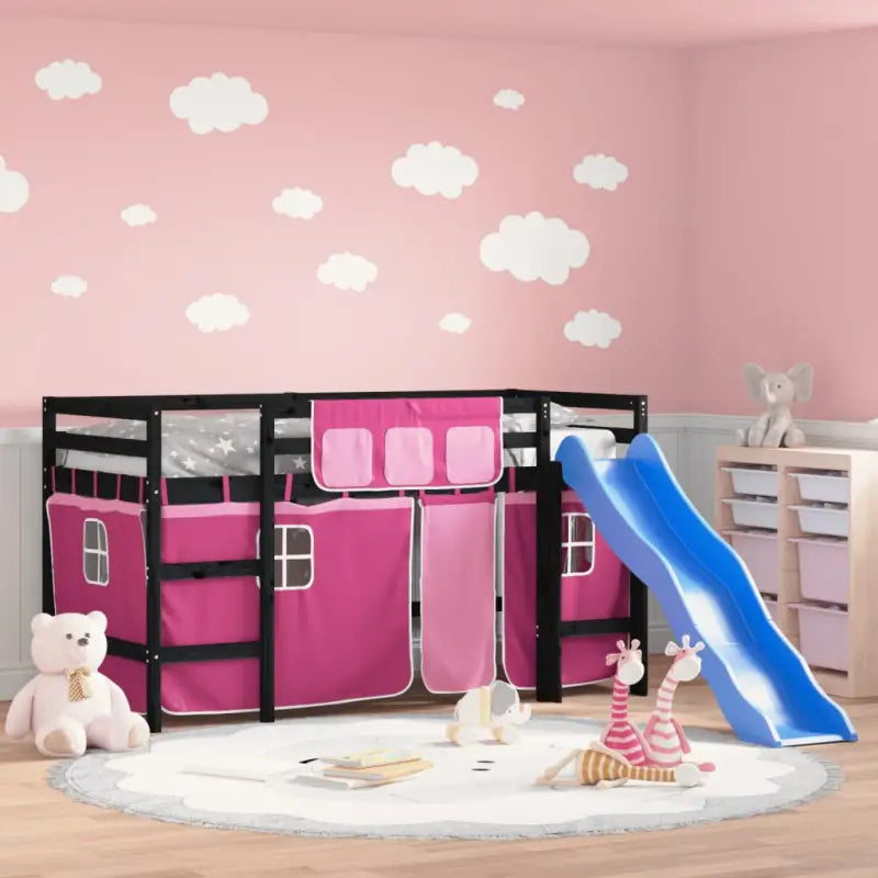 Hoogslaper voor kinderen van massief grenenhout met stabiliteit - Zwart en roze / 80 x 200 cm - Bedden & bedframes