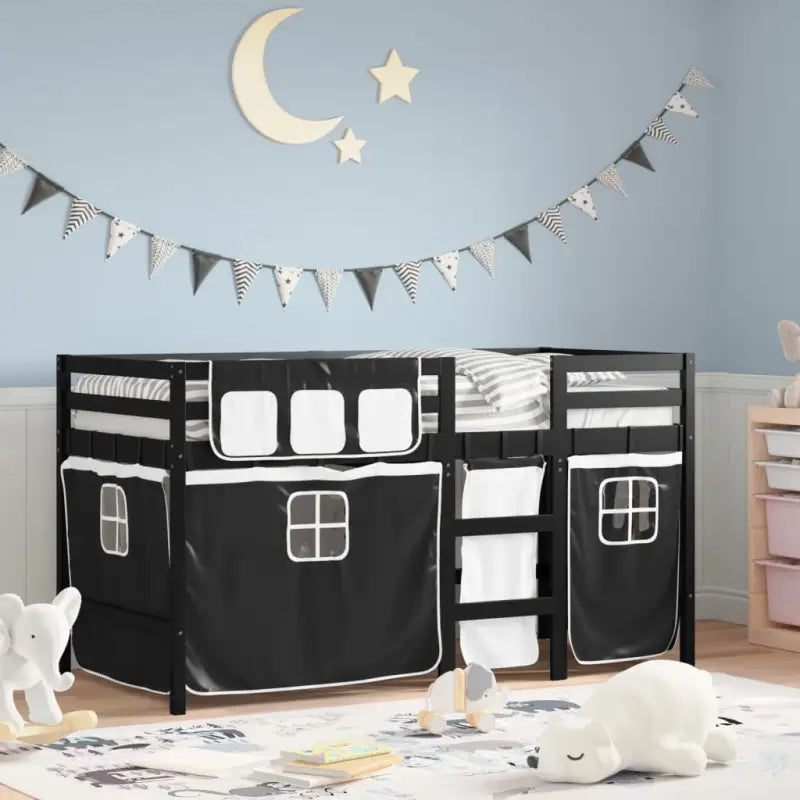 Hoogslaper voor kinderen van massief grenenhout met stabiliteit - Zwart en wit / 80 x 200 cm - Bedden & bedframes