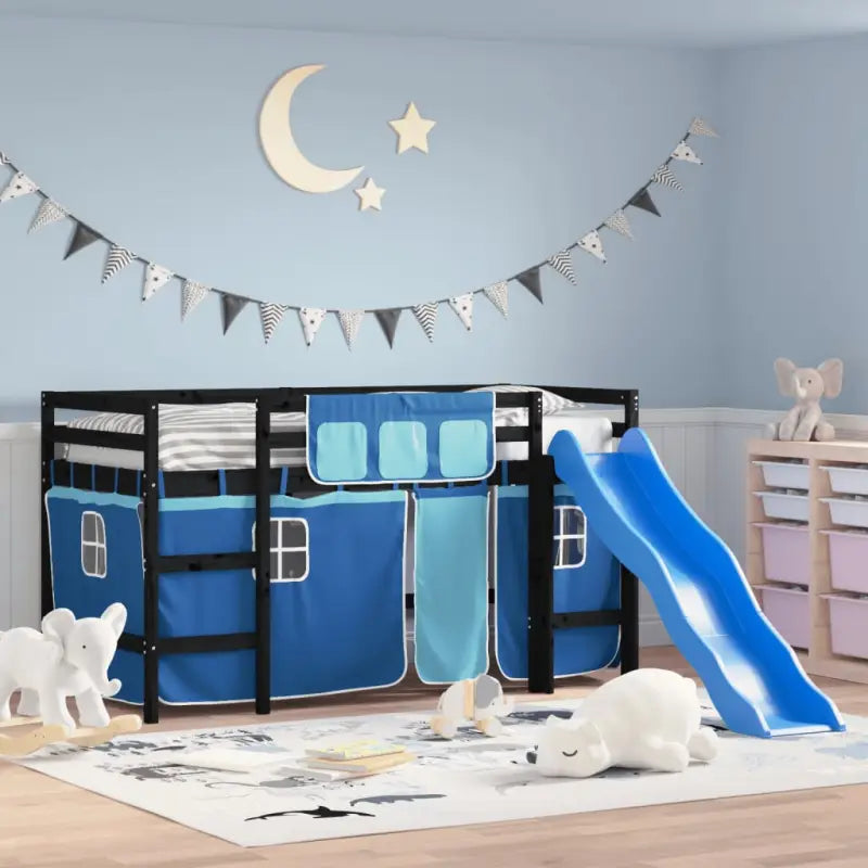 Hoogslaper voor kinderen van massief grenenhout met stabiliteit - Zwart en blauw / 90 x 190 cm - Bedden & bedframes