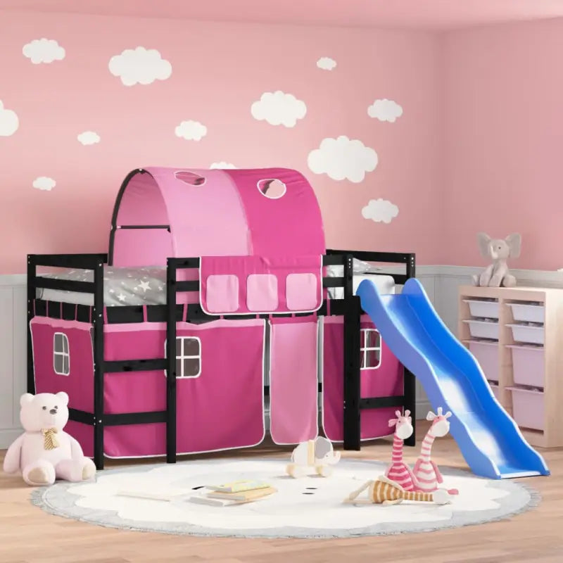 Hoogslaper voor kinderen van massief grenenhout voor ruimte en plezier - Zwart en roze / 90 x 190 cm - Bedden &