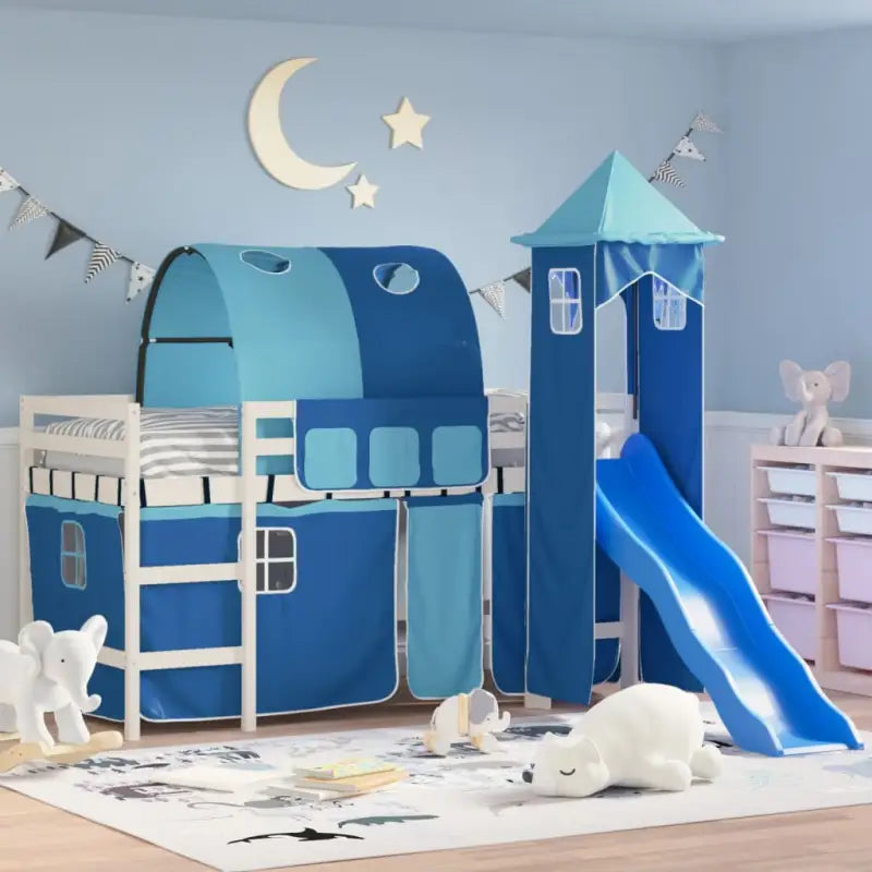 Hoogslaper voor kinderen van massief grenenhout voor ruimtebesparing - Wit en blauw / 90 x 190 cm - Bedden & bedframes