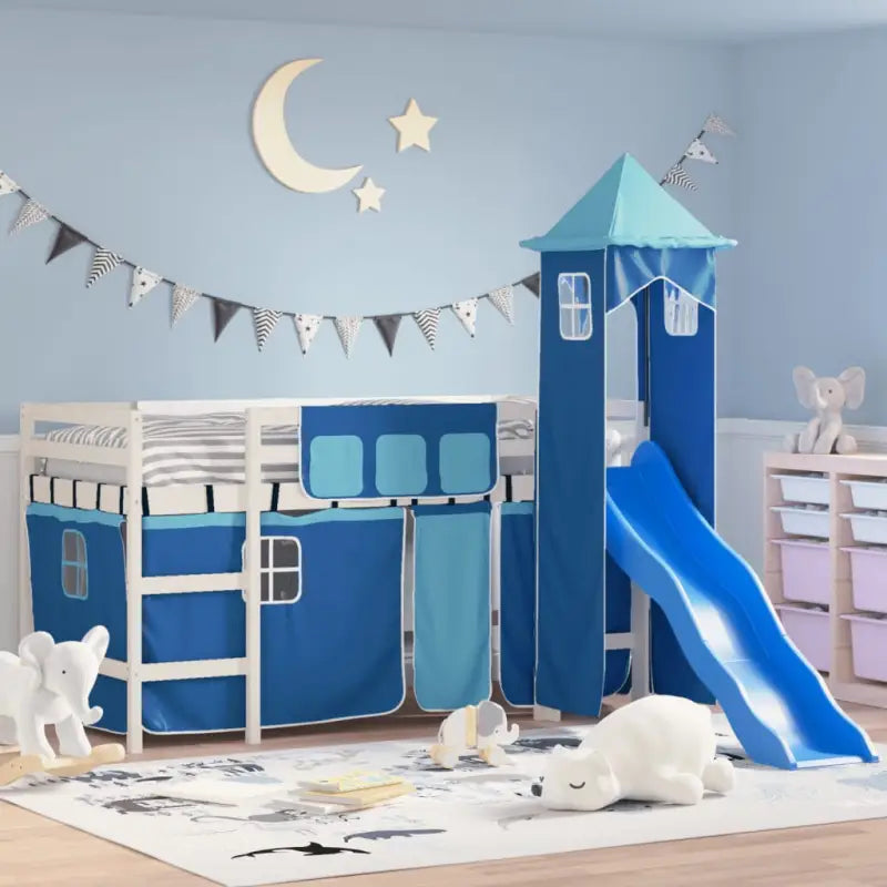 Hoogslaper voor kinderen van massief grenenhout voor ruimtebesparing - Wit en blauw / 90 x 190 cm - Bedden & bedframes