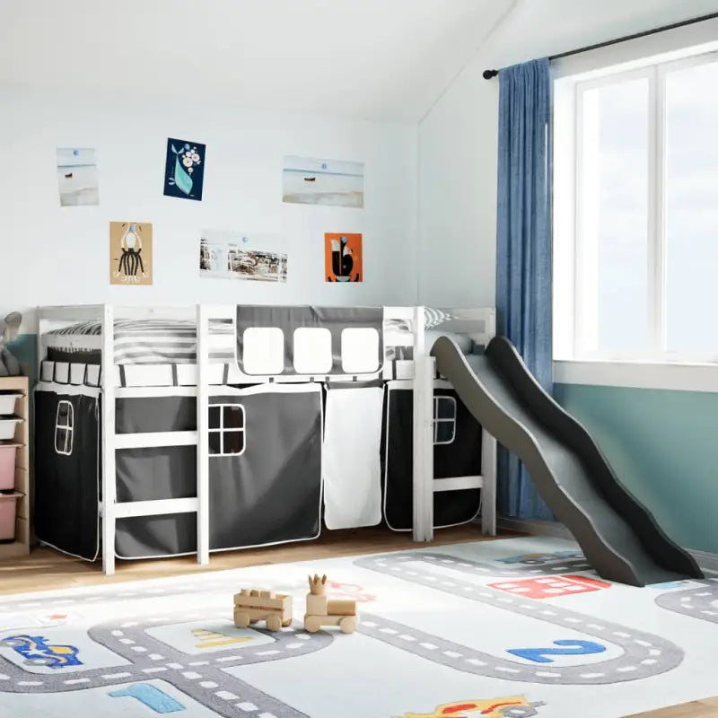 Hoogslaper voor Kinderen van Massief Grenenhout voor Ruimtebesparing - Wit en zwart / 90 x 200 cm - Bedden & bedframes