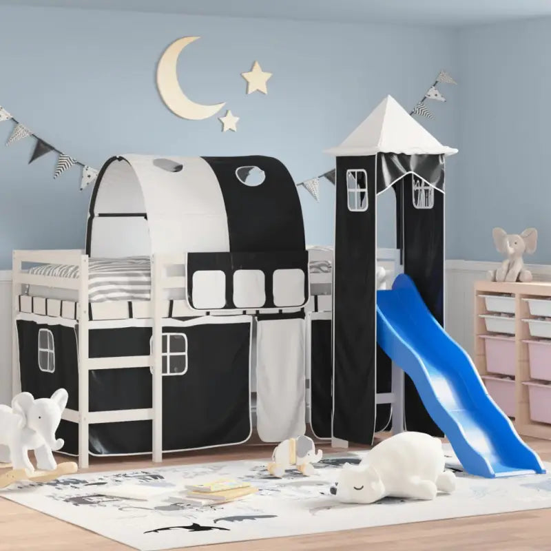 Hoogslaper voor kinderen van massief grenenhout voor ruimtebesparing - Wit en zwart / 80 x 200 cm - Bedden & bedframes