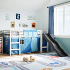 Hoogslaper voor Kinderen van Massief Grenenhout voor Ruimtebesparing - Wit en blauw / 90 x 200 cm - Bedden & bedframes