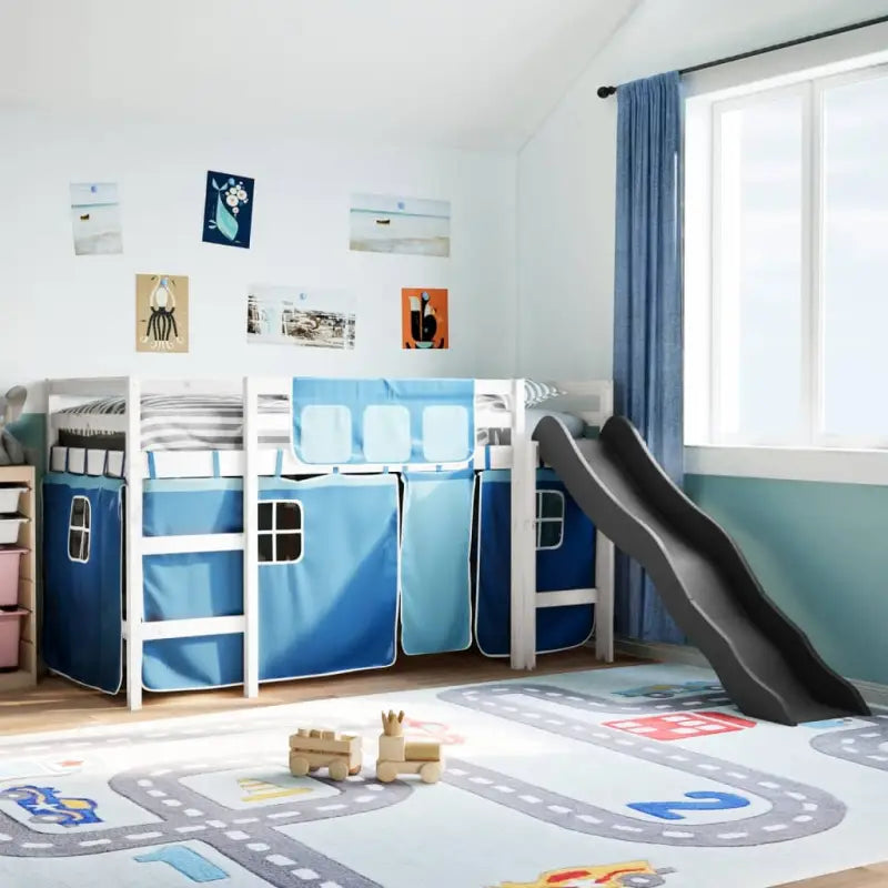 Hoogslaper voor Kinderen van Massief Grenenhout voor Ruimtebesparing - Wit en blauw / 90 x 200 cm - Bedden & bedframes