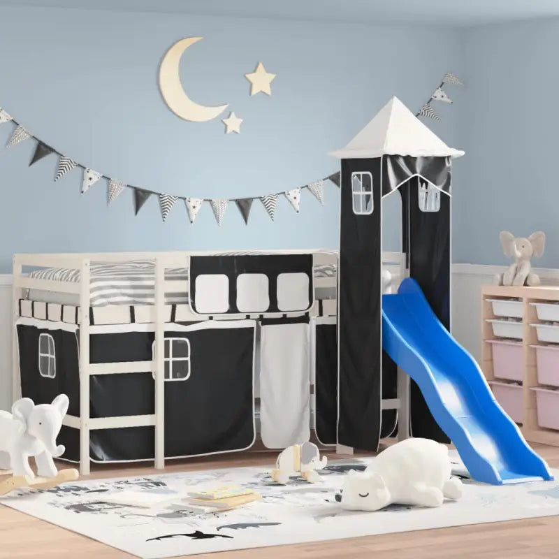 Hoogslaper voor kinderen van massief grenenhout voor ruimtebesparing - Wit en zwart / 80 x 200 cm - Bedden & bedframes