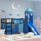 Hoogslaper voor kinderen van massief grenenhout voor ruimtebesparing - Zwart en blauw / 90 x 190 cm - Bedden & bedframes