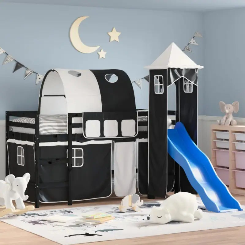 Hoogslaper voor kinderen van massief grenenhout voor ruimtebesparing - Zwart / 90 x 190 cm - Bedden & bedframes