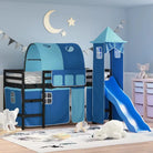 Hoogslaper voor kinderen van massief grenenhout voor ruimtebesparing - Zwart en blauw / 90 x 200 cm - Bedden & bedframes
