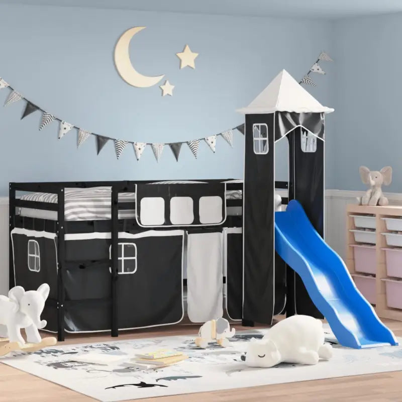 Hoogslaper voor kinderen van massief grenenhout voor ruimtebesparing - Zwart / 90 x 190 cm - Bedden & bedframes