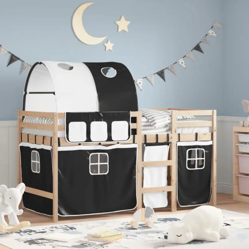 Hoogslaper voor kinderen van massief grenenhout stabiel en ruimtebesparend - Zwart / 90 x 200 cm - Bedden & bedframes