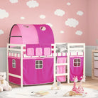 Hoogslaper voor kinderen van massief grenenhout stabiel en ruimtebesparend - Wit en roze / 90 x 200 cm - Bedden &