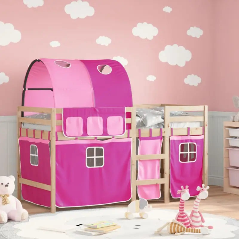 Hoogslaper voor kinderen van massief grenenhout stabiel en ruimtebesparend - Roze / 90 x 200 cm - Bedden & bedframes