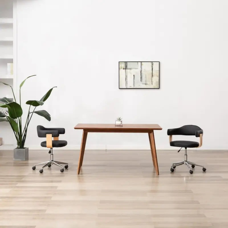 Hoogte verstelbare bureaustoel met gebogen hout voor modern comfort - Zwart en lichtbruin / 1 - Bureaustoelen