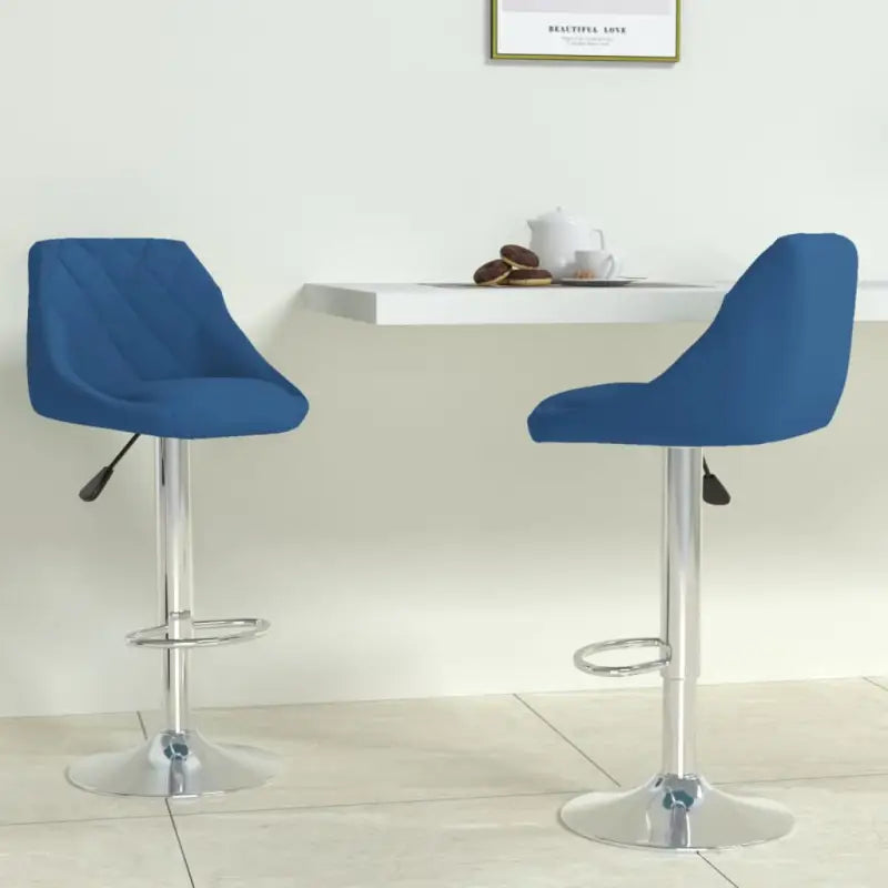 Hoogte verstellbare barkrukken met ingebouwde voetensteun en fluweelbekleding - Blauw / 2 - Barkrukken