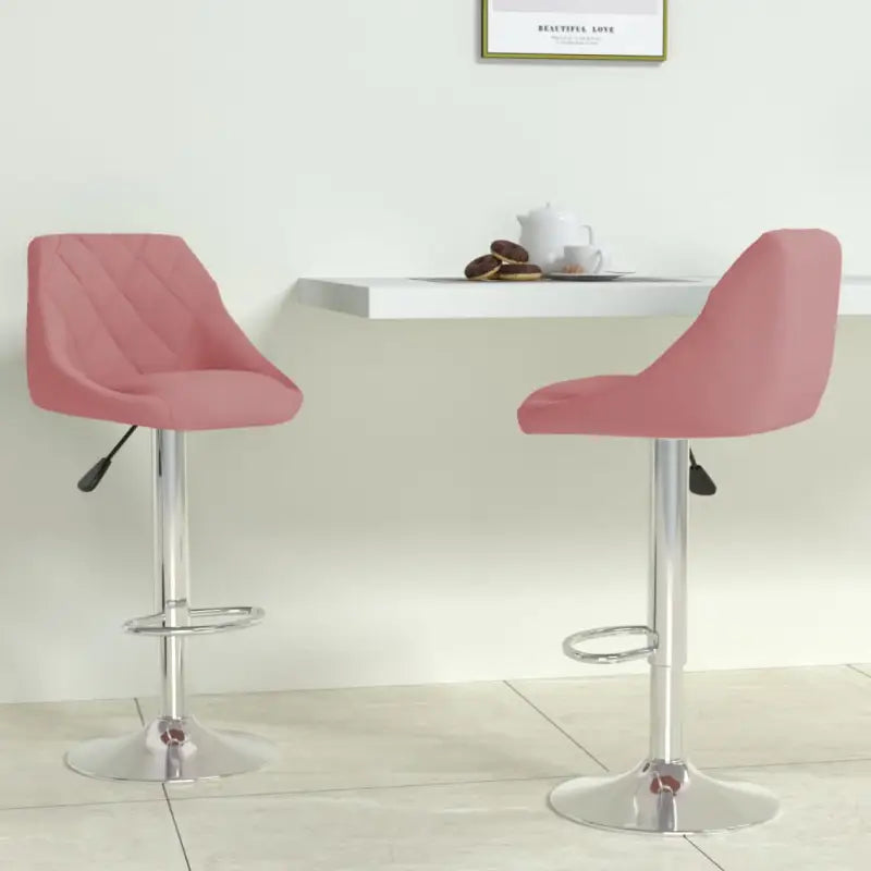 Hoogte verstellbare barkrukken met ingebouwde voetensteun en fluweelbekleding - Roze / 2 - Barkrukken