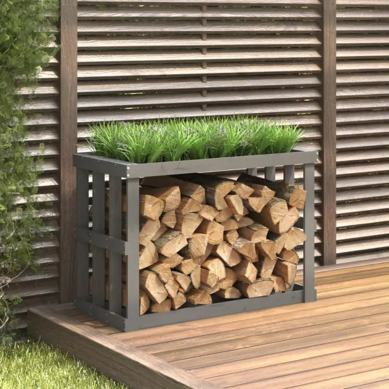 Houtblok Houder voor Buiten van Massief Grenenhout - Grijs / 108 x 52 x 74 cm - Brandhoutrekken