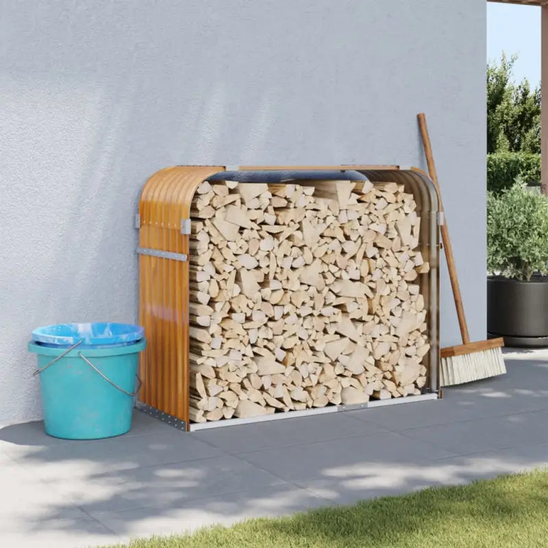 Houtblokhouder van gegalvaniseerd staal voor nette opslag - wood look / 120 x 45 x 100 cm - Brandhoutrekken