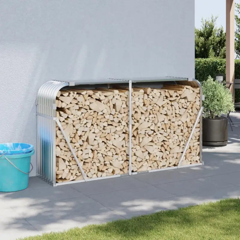 Houtblokhouder van gegalvaniseerd staal voor nette opslag - Zilver / 180 x 45 x 100 cm - Brandhoutrekken