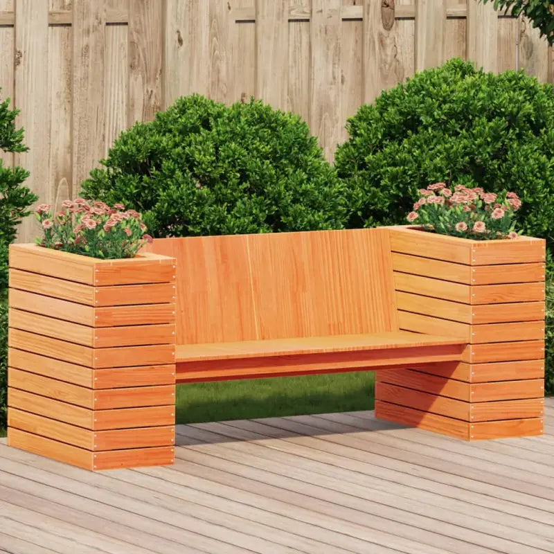 Houten bankje met plantenbakken van massief grenenhout voor tuin - Loungebanken