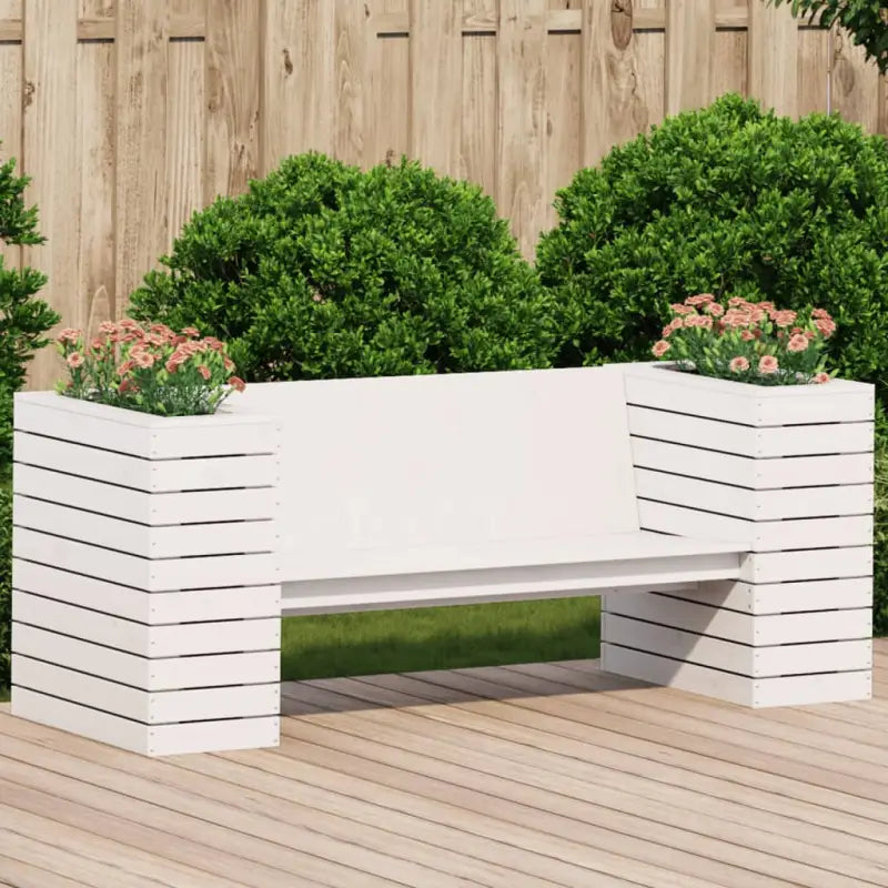 Houten bankje met plantenbakken van massief grenenhout voor tuin - Wit / 1 - Loungebanken