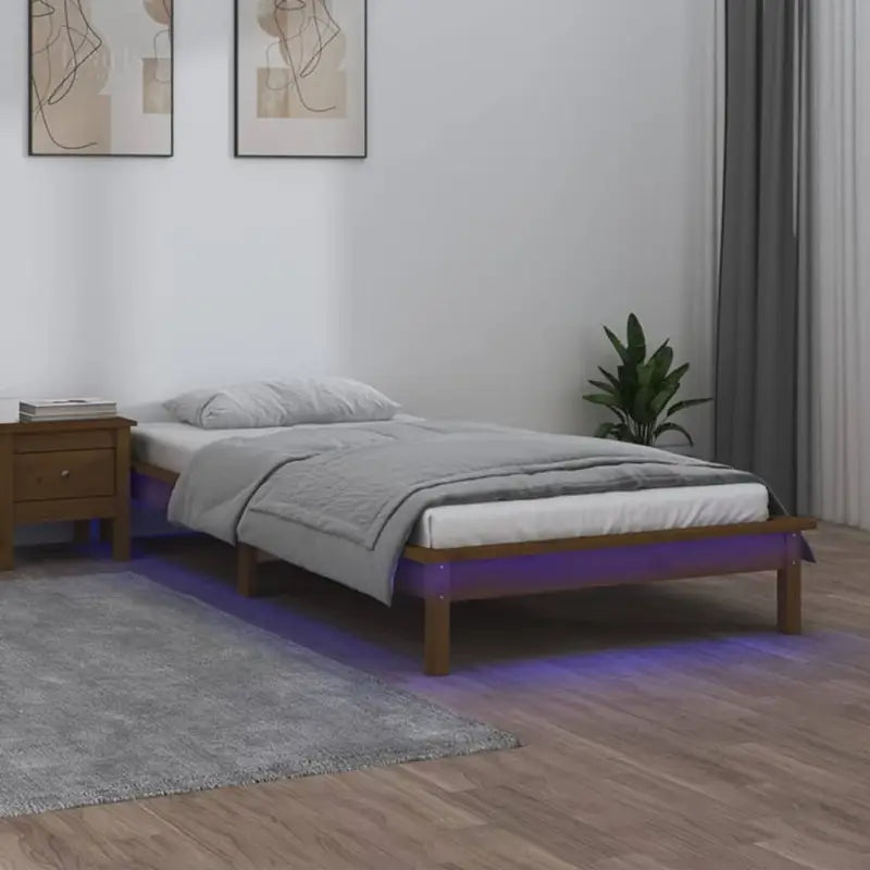 Houten bedframe met LED-verlichting van massief grenenhout - Honingbruin / 100 x 200 cm - Bedden & bedframes