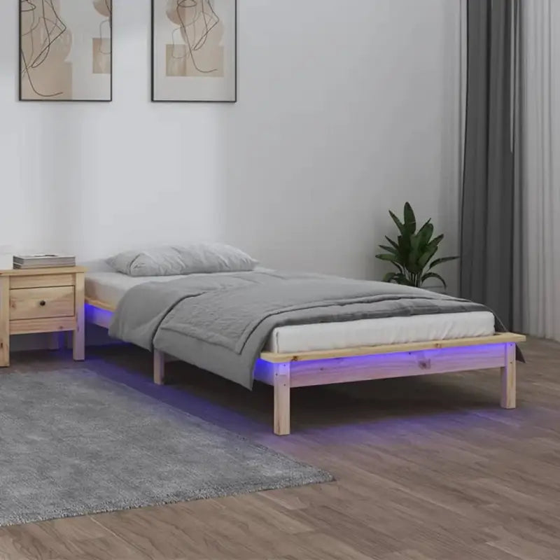 Houten bedframe met LED-verlichting van massief grenenhout - Naturel / 100 x 200 cm - Bedden & bedframes