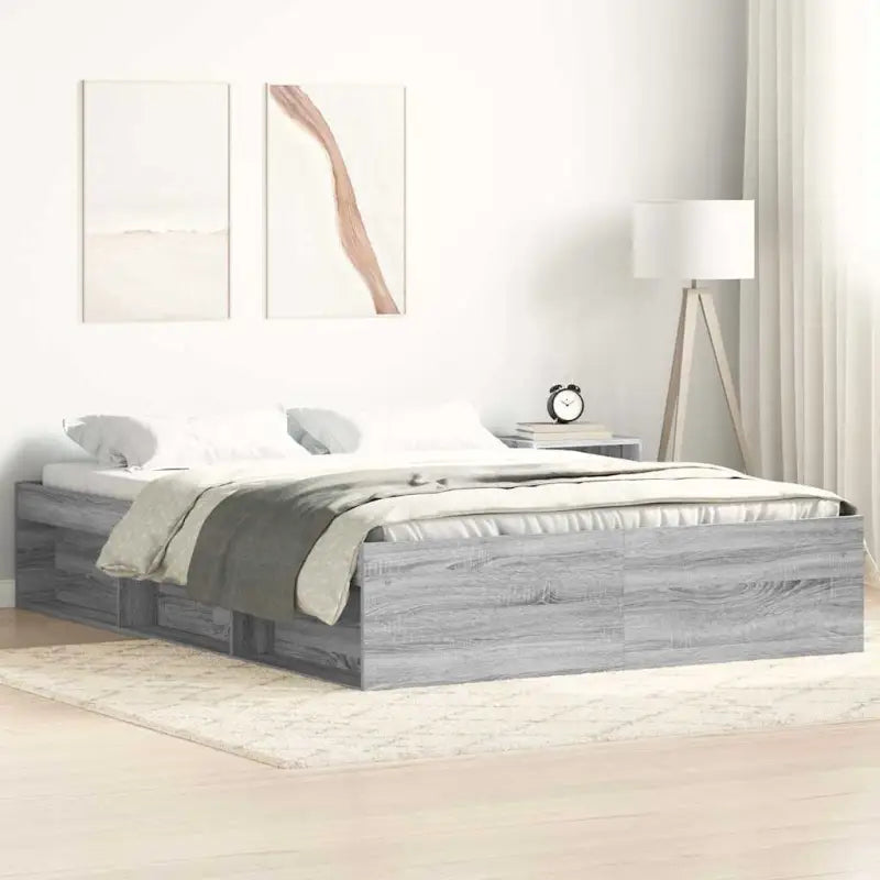 Houten bedframe met multiplex lattenbodem voor een moderne slaapkamer - Grijs sonoma / 120 x 190 cm - Bedden & bedframes