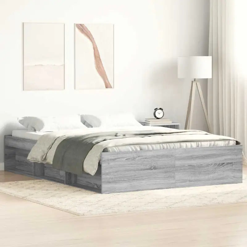 Houten bedframe met multiplex lattenbodem voor een moderne slaapkamer - Grijs sonoma / 160 x 200 cm - Bedden & bedframes