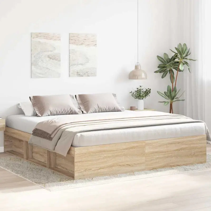 Houten bedframe met multiplex lattenbodem voor een moderne slaapkamer - Sonoma eiken / 180 x 200 cm - Bedden & bedframes