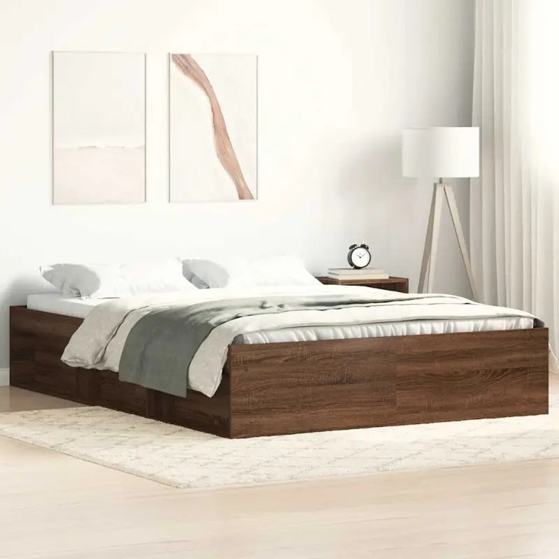 Houten bedframe met multiplex lattenbodem voor een moderne slaapkamer - bruin eikenkleur / 140 x 190 cm - Bedden &