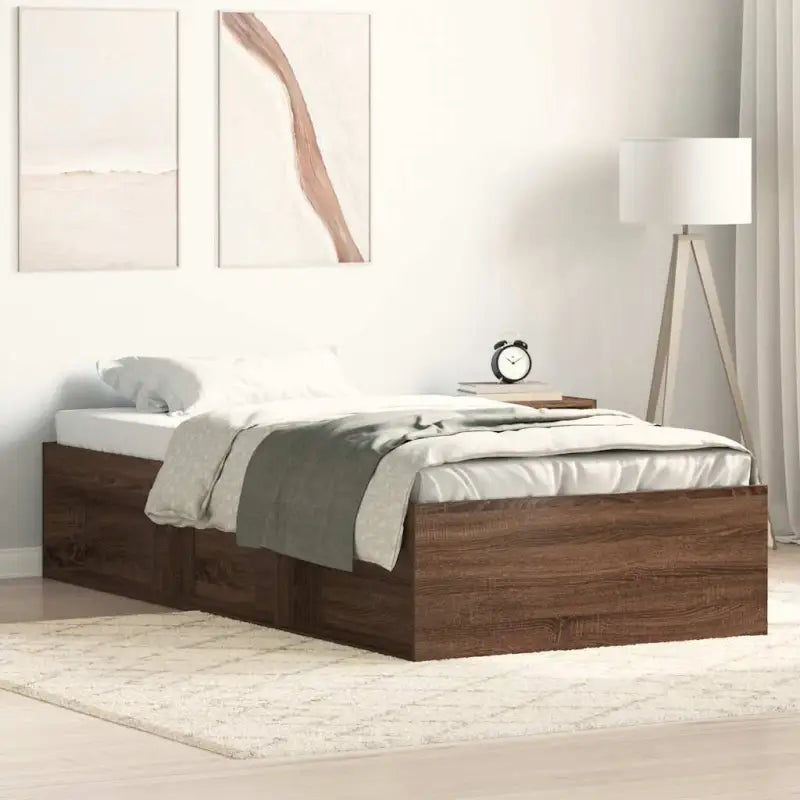 Houten bedframe met multiplex lattenbodem voor een moderne slaapkamer - bruin eikenkleur / 90 x 190 cm - Bedden &