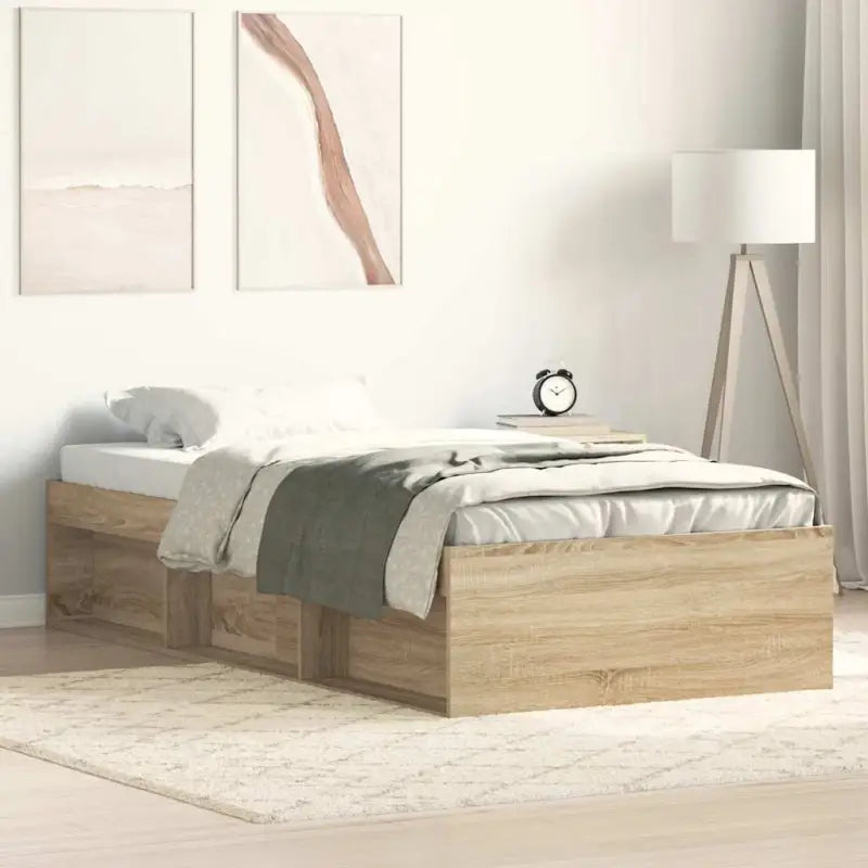Houten bedframe met multiplex lattenbodem voor een moderne slaapkamer - Sonoma eiken / 90 x 190 cm - Bedden & bedframes
