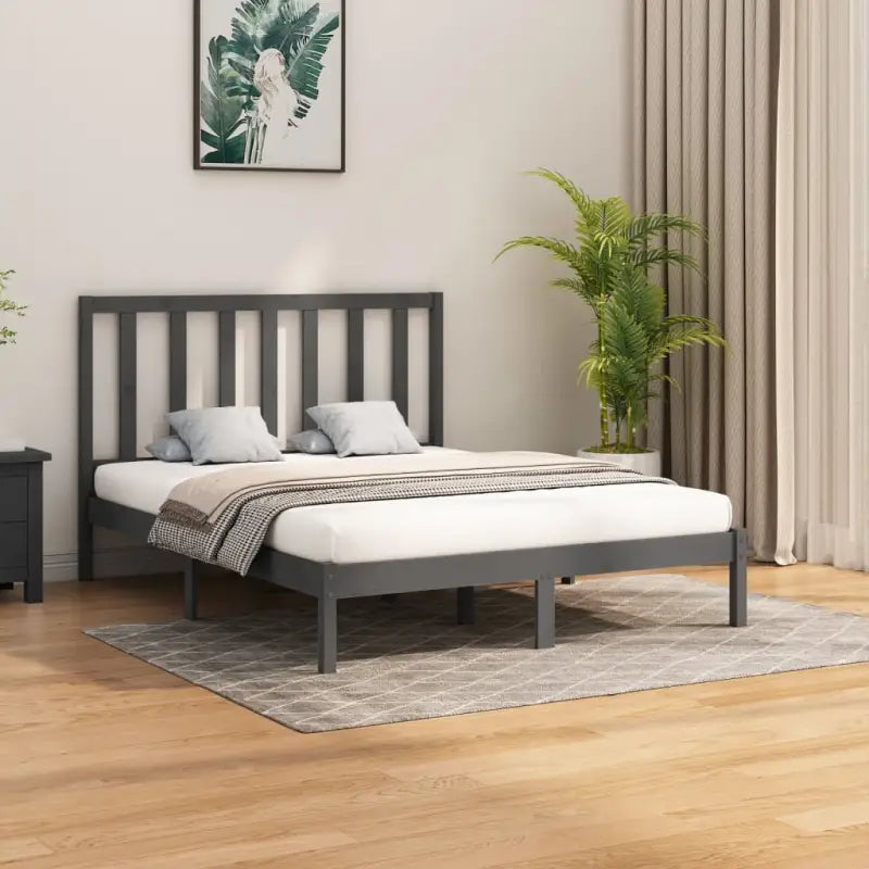 Houten bedframe met tijdloos ontwerp en massief grenenhout - Grijs / 150 x 200 cm - Bedden & bedframes