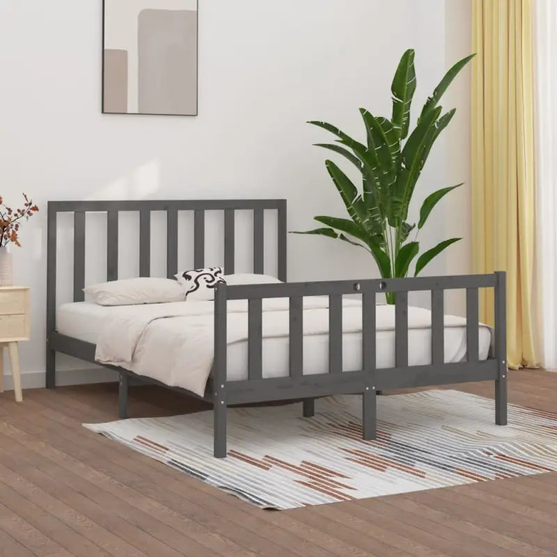 Houten bedframe met tijdloos ontwerp in massief grenenhout - Grijs / 150 x 200 cm - Bedden & bedframes