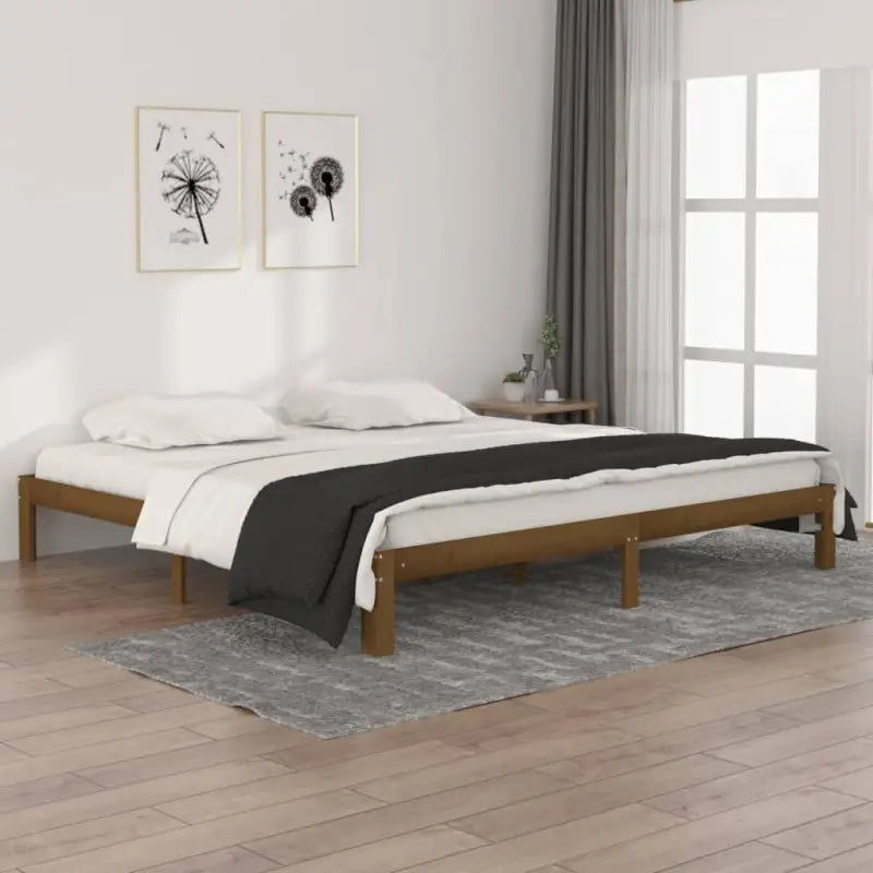 Houten bedframe van massief grenenhout met extra ondersteuning - Honingbruin / 200 x 200 cm - Bedden & bedframes