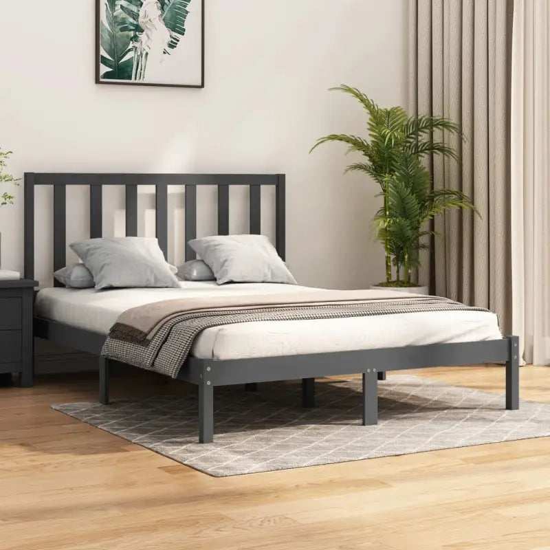 Houten bedframe van massief grenenhout met tijdloos design - Grijs / 135 x 190 cm - Bedden & bedframes
