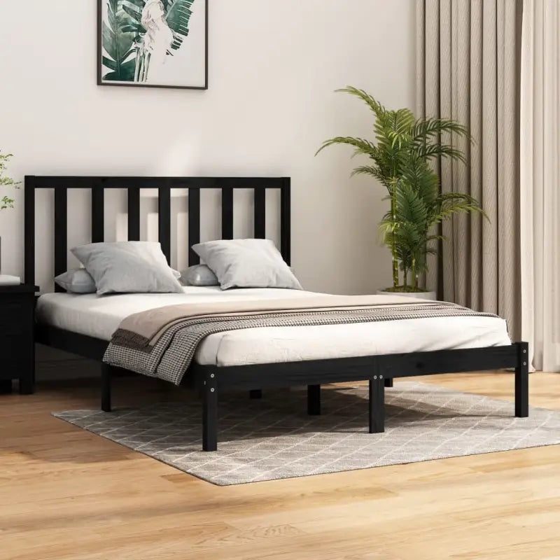 Houten bedframe van massief grenenhout met tijdloos design - Zwart / 140 x 190 cm - Bedden & bedframes