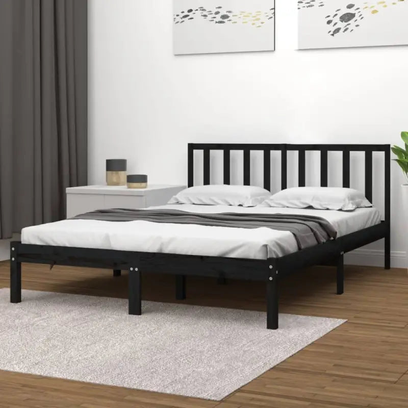 Houten bedframe van massief grenenhout met tijdloos ontwerp - Zwart / 140 x 190 cm - Bedden & bedframes
