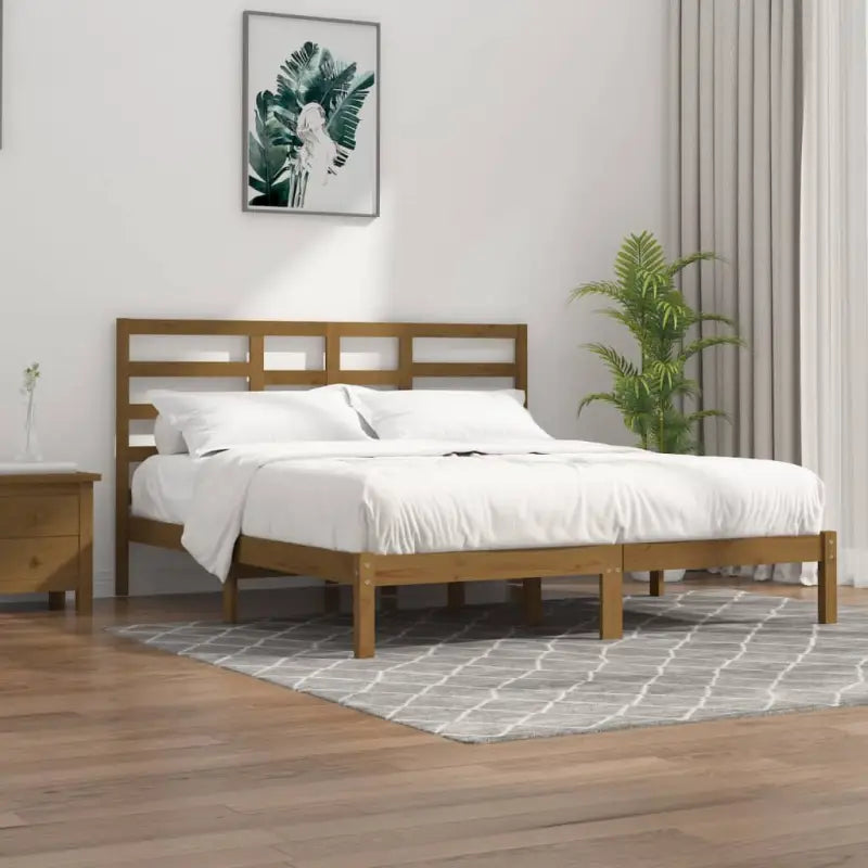 Houten bedframe van massief grenenhout voor een moderne slaapkamer - Honingbruin / 200 x 200 cm - Bedden & bedframes