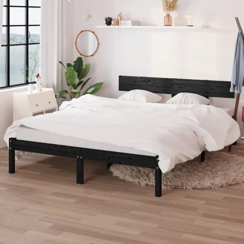 Houten bedframe van massief grenenhout voor een moderne slaapkamer - Zwart / 160 x 200 cm - Bedden & bedframes