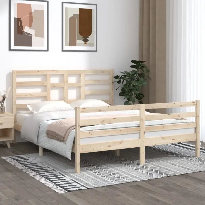 Houten bedframe van massief grenenhout voor een moderne slaapkamer - Naturel / 160 x 200 cm - Bedden & bedframes