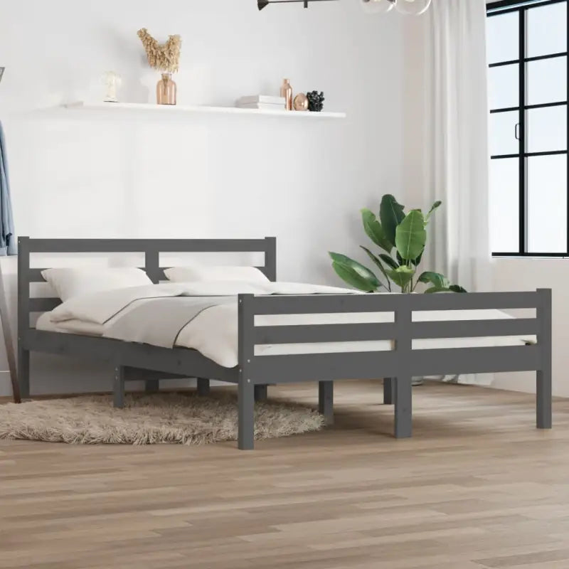 Houten bedframe van massief grenenhout voor een moderne slaapkamer - Grijs / 160 x 200 cm - Bedden & bedframes