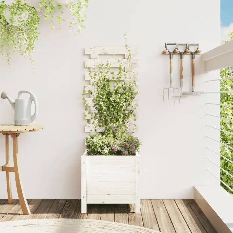 Houten bloempotten en plantenbakken van massief douglashout voor buiten - Wit grenenhout / 39 x 39.5 x 114 cm / 1