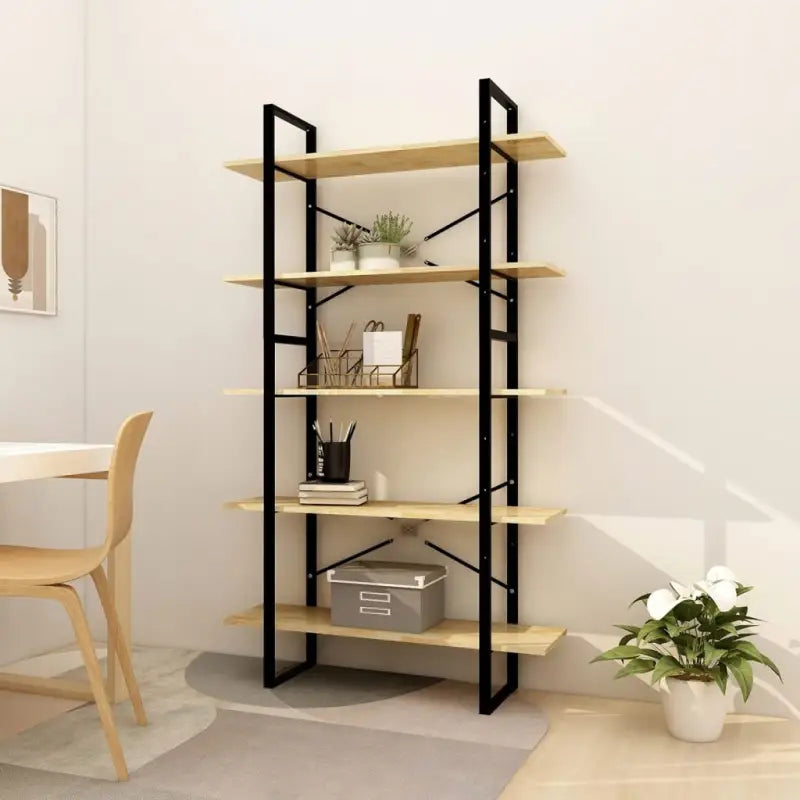 Houten boekenkast met metalen frame levering bevat modern industrieel design - Zwart en lichtbruin / 1 / 100 cm