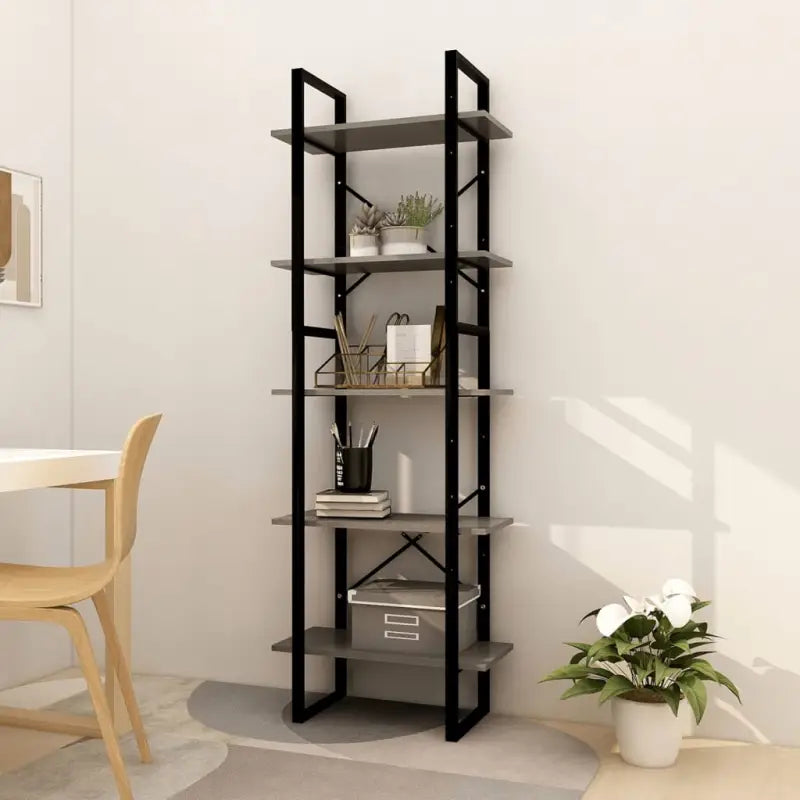 Houten boekenkast met metalen frame levering bevat modern industrieel design - Grijs / 1 / 60 cm - Boekenkasten