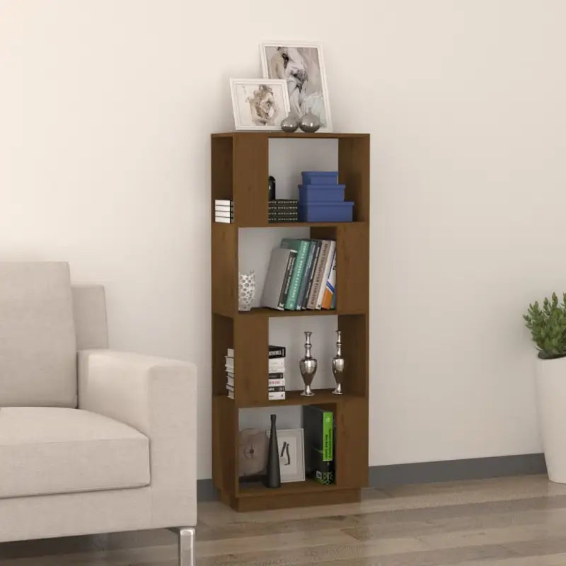 Houten boekenkast met multifunctioneel ontwerp in mangohout - Honingbruin / 1 - Boekenkasten