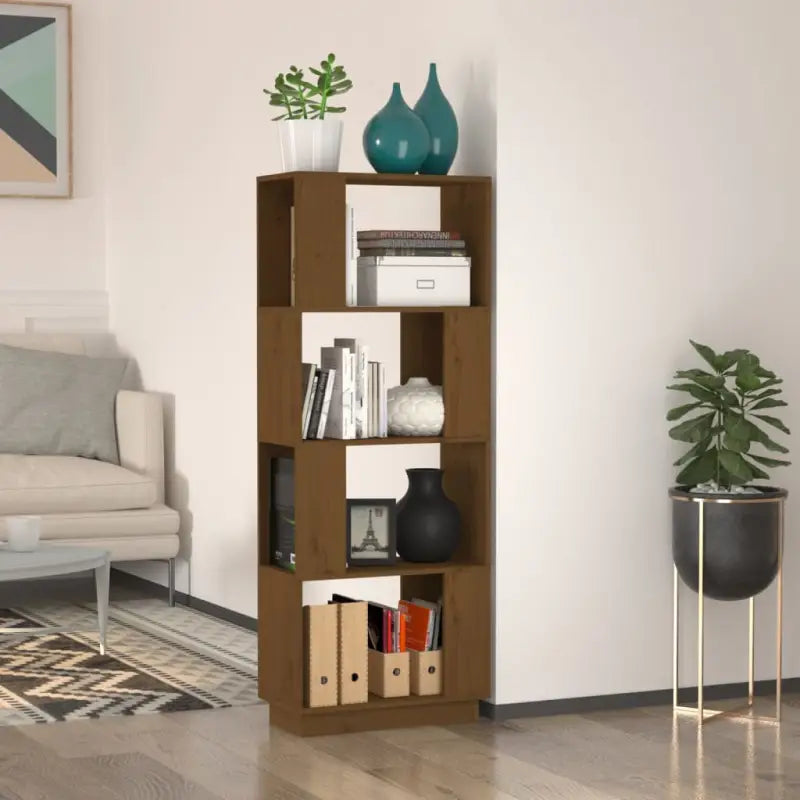 Houten boekenkast met multifunctioneel ontwerp in mangohout - Honingbruin / 1 - Boekenkasten
