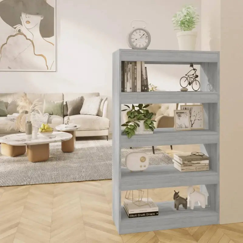 Houten boekenkast van gerookt eiken met strak klassiek ontwerp - Grijs sonoma / 1 - Boekenkasten